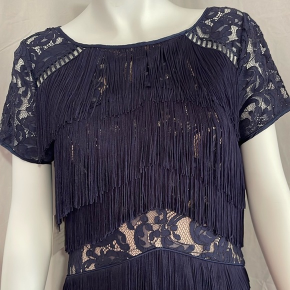 From Bloomingdale’s navy long evening gown with all fringes and fully lined - Picture 9 of 17